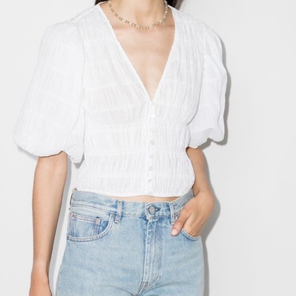 Frame Julianne textures puff sleeve blouse